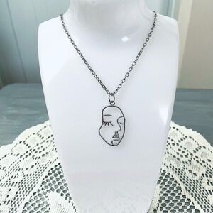 Silver Abstract Face Pendant Necklace